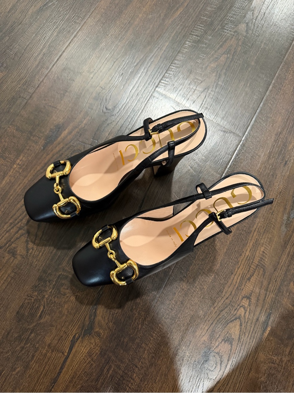 Gucci Black Leather Slingback Pumps with Gold Horsebit - Picture 12 of 16